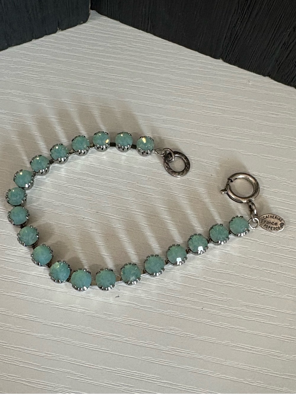 Catherine Popesco bracelet tennis austrian crystal seafoam milky blue 7.5”